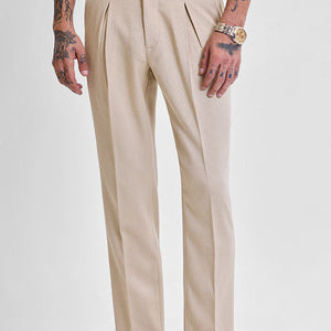 Beige Slim Fit Stretch Trousers