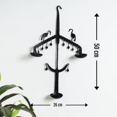 Bastar Tribal Wrought Iron 3 Diya / Candle Stand