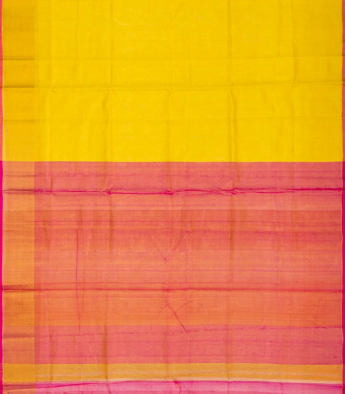 Yellow Handloom Uppada Plain Silk Saree With Pink Border