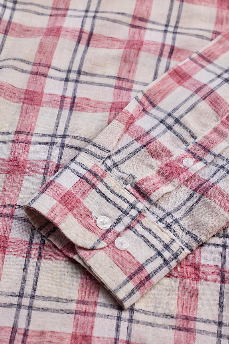 Red Checks Linen Blend Shirt
