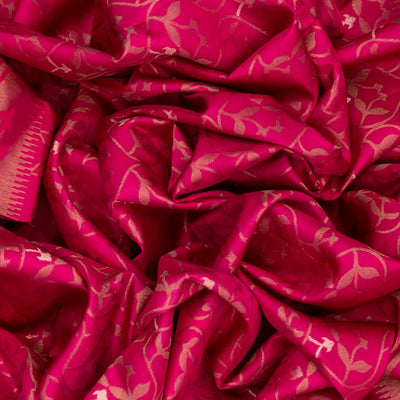 Pink Handloom Soft Silk Saree With Floral Jaal Motifs