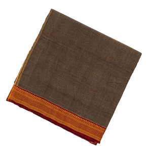 Dark Grey Handloom Mangalagiri Cotton Saree With Contrast Border