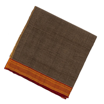 Dark Grey Handloom Mangalagiri Cotton Saree With Contrast Border