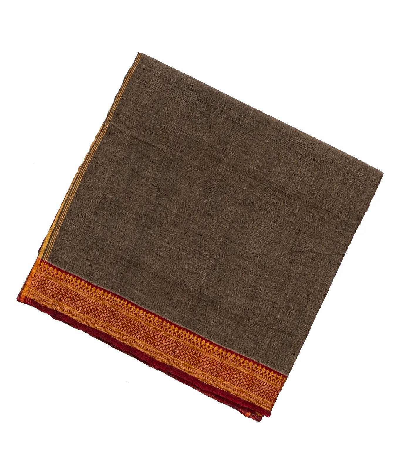 Dark Grey Handloom Mangalagiri Cotton Saree With Contrast Border