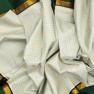 Off White Handloom Kanchipuram Korvai Silk Saree With Checks & Buttas