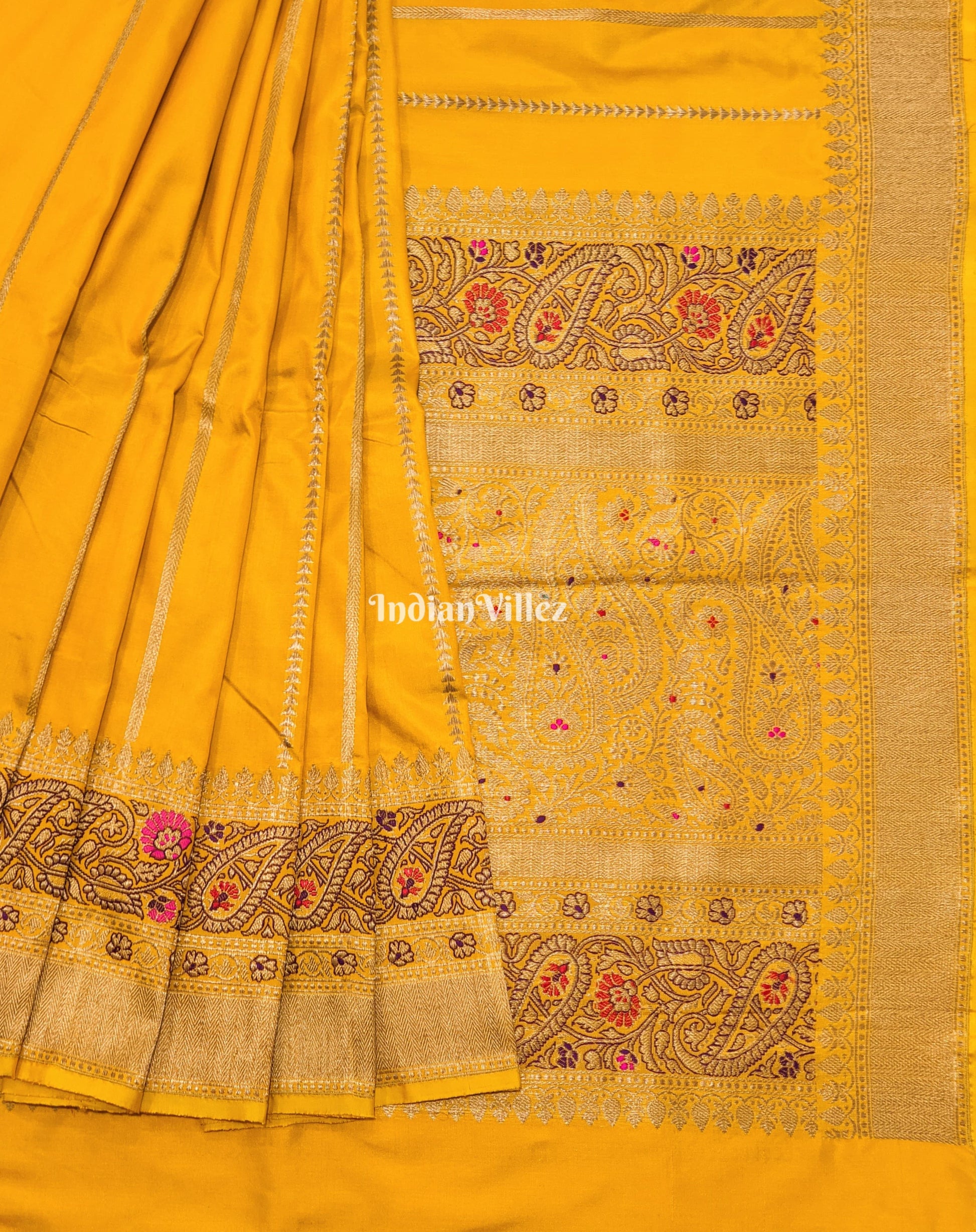 Yellow Designer Banarasi Meenakari Katan Silk Saree