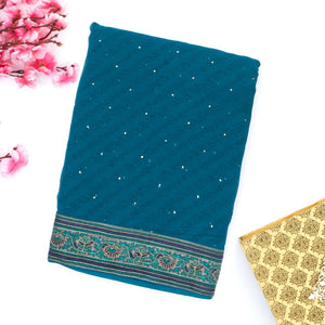 Blue Handwoven Banarasi Georgette Silk Saree With Embroidered Floral Motifs