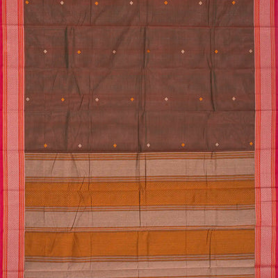 Brown Handloom Kanchi Cotton Saree With Diamond Motifs