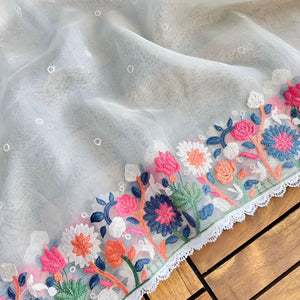 Pure Organza Embroidery work Saree