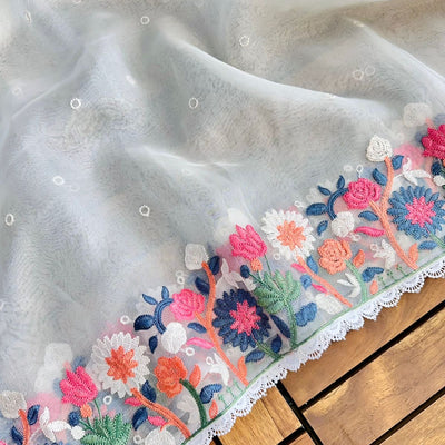 Pure Organza Embroidery work Saree