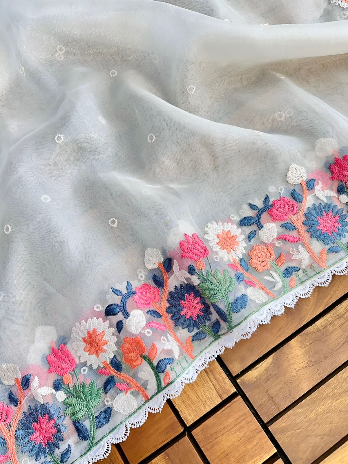 Pure Organza Embroidery work Saree