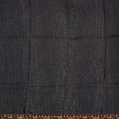 Black Handloom Tussar Silk Saree With Printed With Bird Motifs