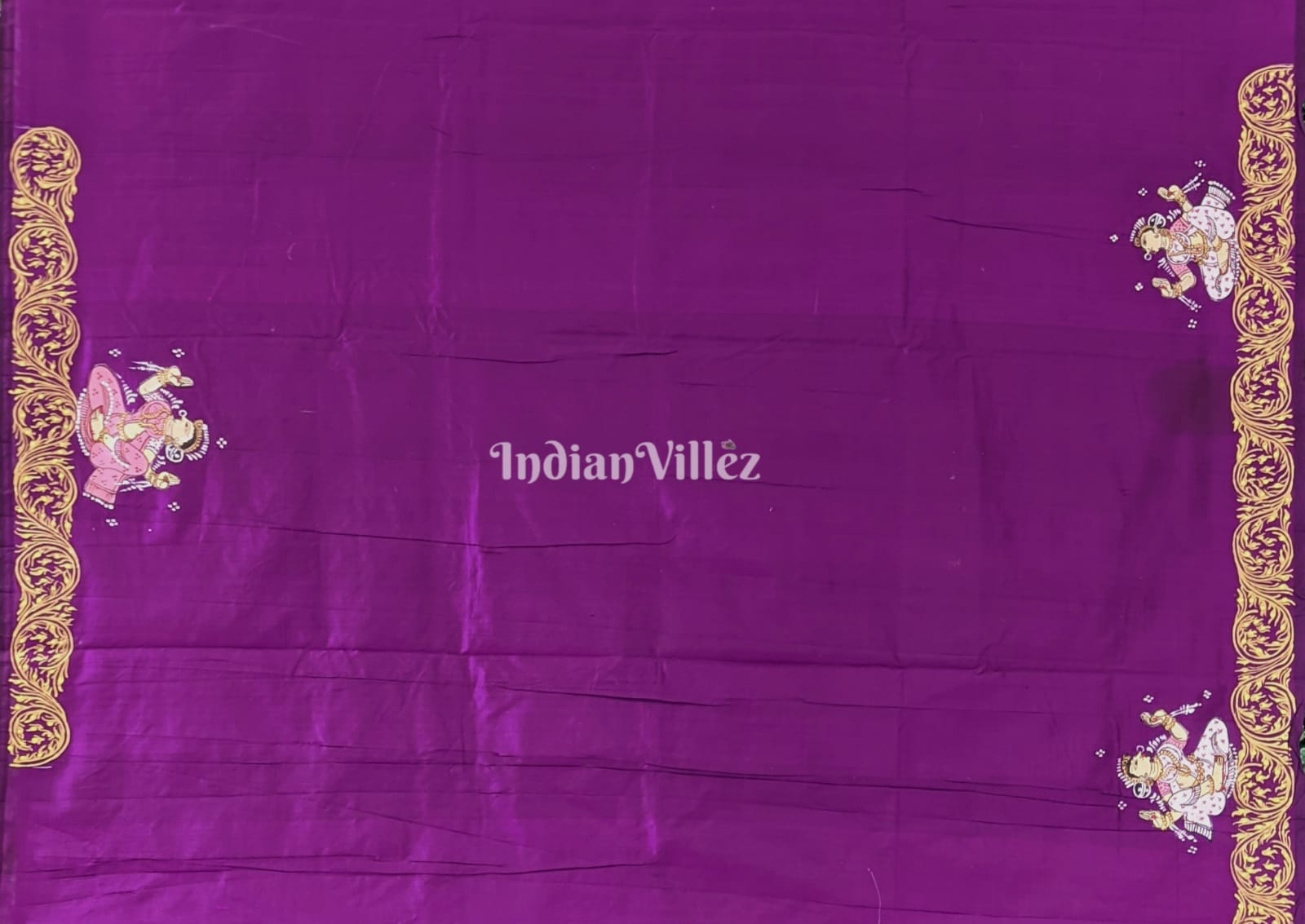 Purple PEACOCK (Mayur) & Nartaki Theme Pattachitra Saree