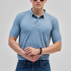 Blue Textured Stitchless Polo T-Shirt
