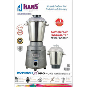HANS Dominar X Pro 2000 Watts 2.8 HP Commercial Mixer Grinder With 2 Jar Heavy Duty | Black GreY