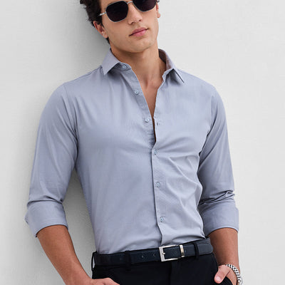 Light Grey Stretchable Slim Fit Shirt