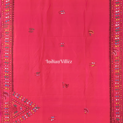 Rani Pink Tribal Themed Hand-Painted Pattachitra Saree