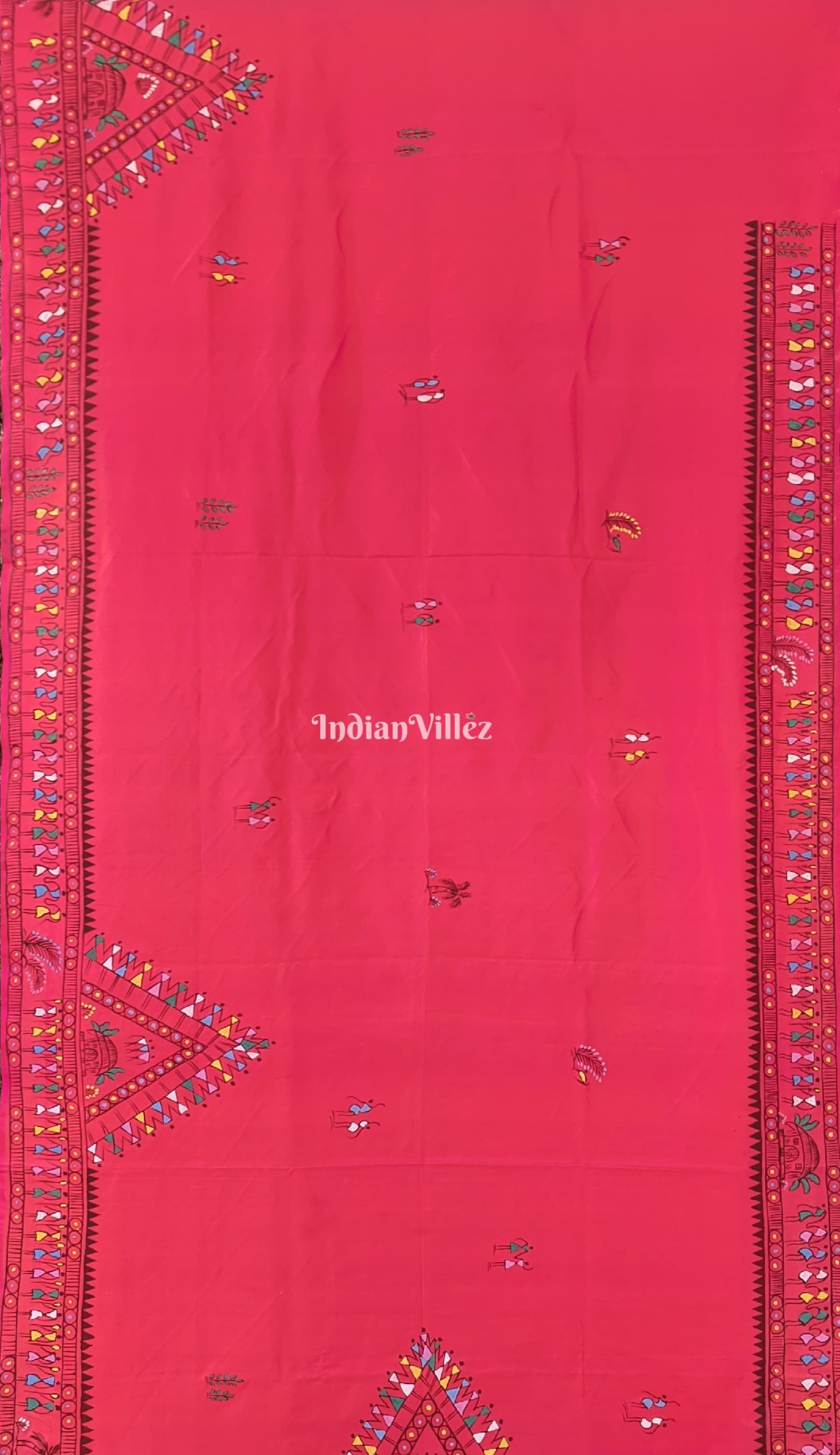 Rani Pink Tribal Themed Hand-Painted Pattachitra Saree