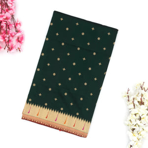 Bottle Green Handwoven Banarasi Silk Saree With Floral Buttas