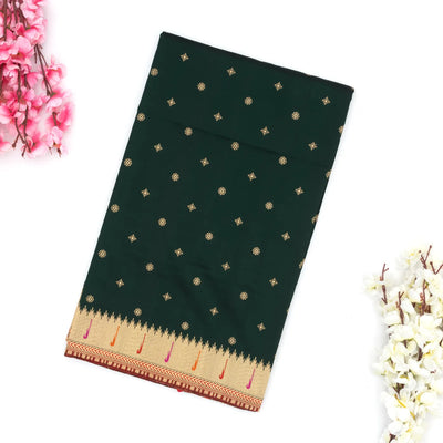 Bottle Green Handwoven Banarasi Silk Saree With Floral Buttas