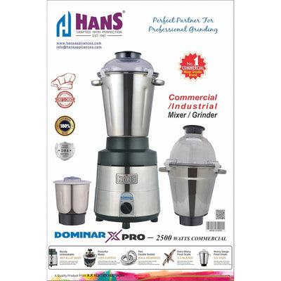 HANS Dominar X Pro 2500 Watts 3.5 HP Commercial Mixer Grinder With 3 Jar Heavy Duty | Black Grey