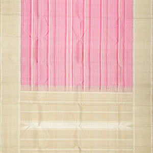 Bubble Gum Pink Handloom Kanchipuram Silk Saree With Stripes