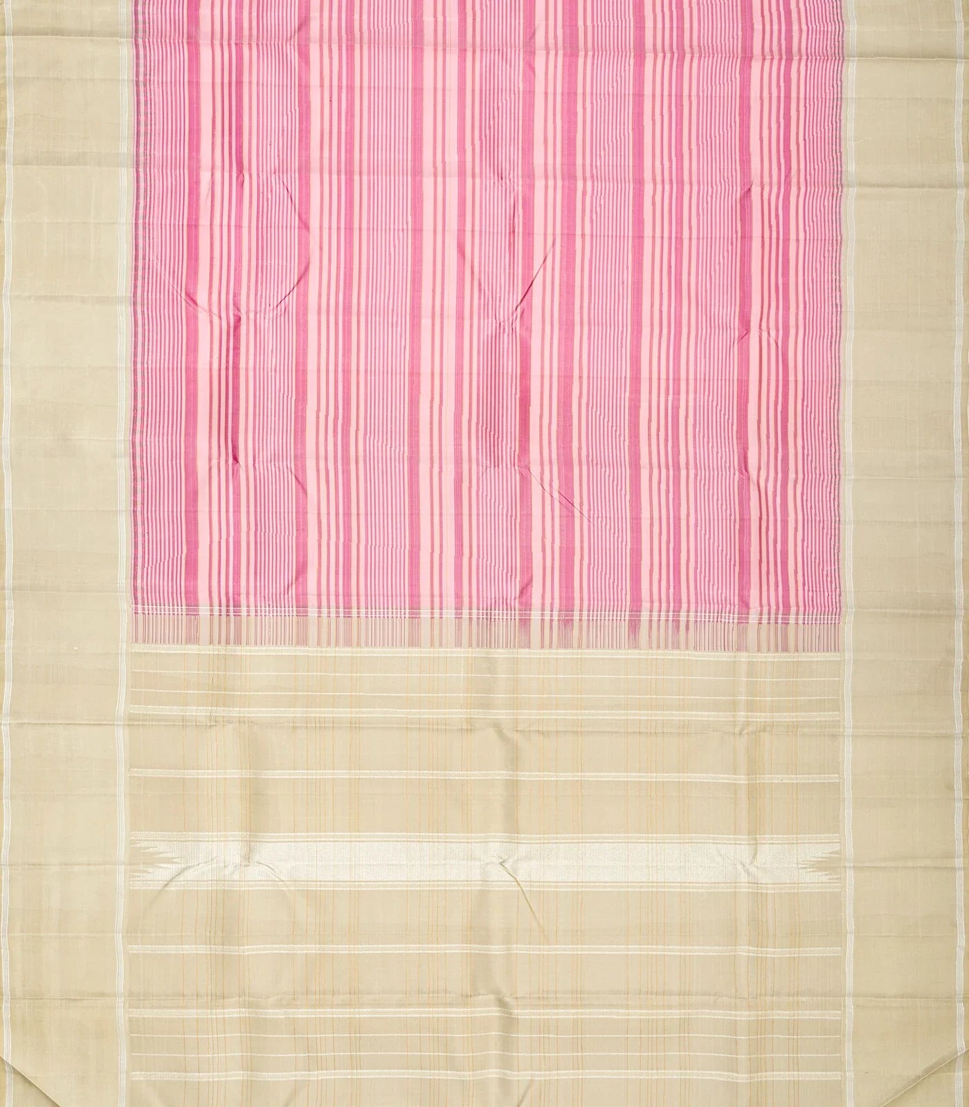 Bubble Gum Pink Handloom Kanchipuram Silk Saree With Stripes