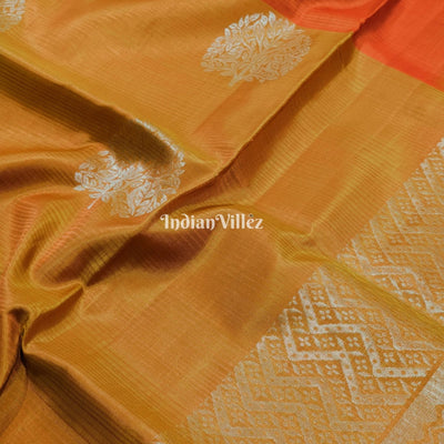 Orange Gold South Handloom Kanjivaram Soft Silk Saree