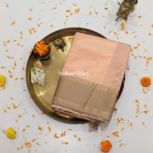 Light Peach Pure Silk Cotton Maheshwari Saree with Zari Border