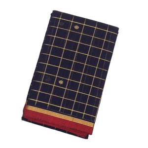 Midnight Blue Handloom Kanchi Cotton Saree With Zari Checks