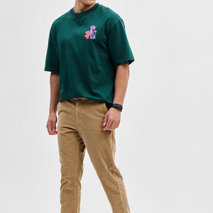 Beige Corduroy Slim Fit Trousers