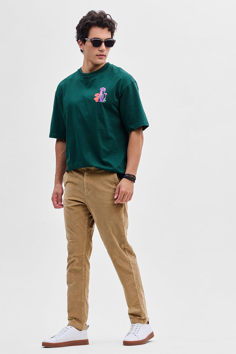 Beige Corduroy Slim Fit Trousers