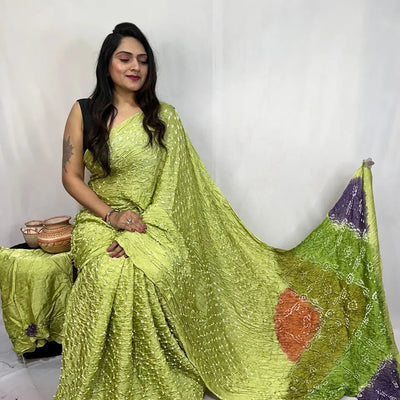 Pure Modal Silk Barik Bandhej Lagdi Pallu Bandhani Saree