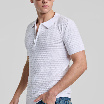 White Zipper Knitted Polo T-Shirt