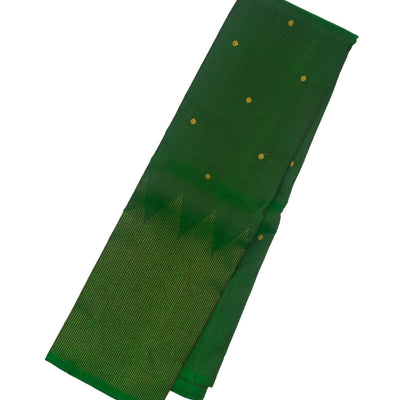 Bottle Green Handloom Kanchipuram Silk Saree With Kamalam Buttas
