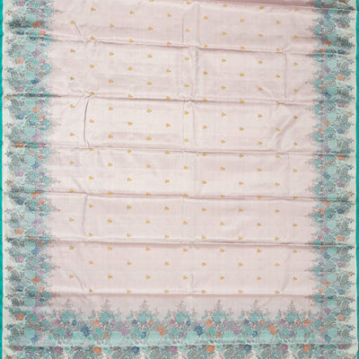 Off White Handloom Kanchipuram Tissue Silk Saree With Meena Floral Border