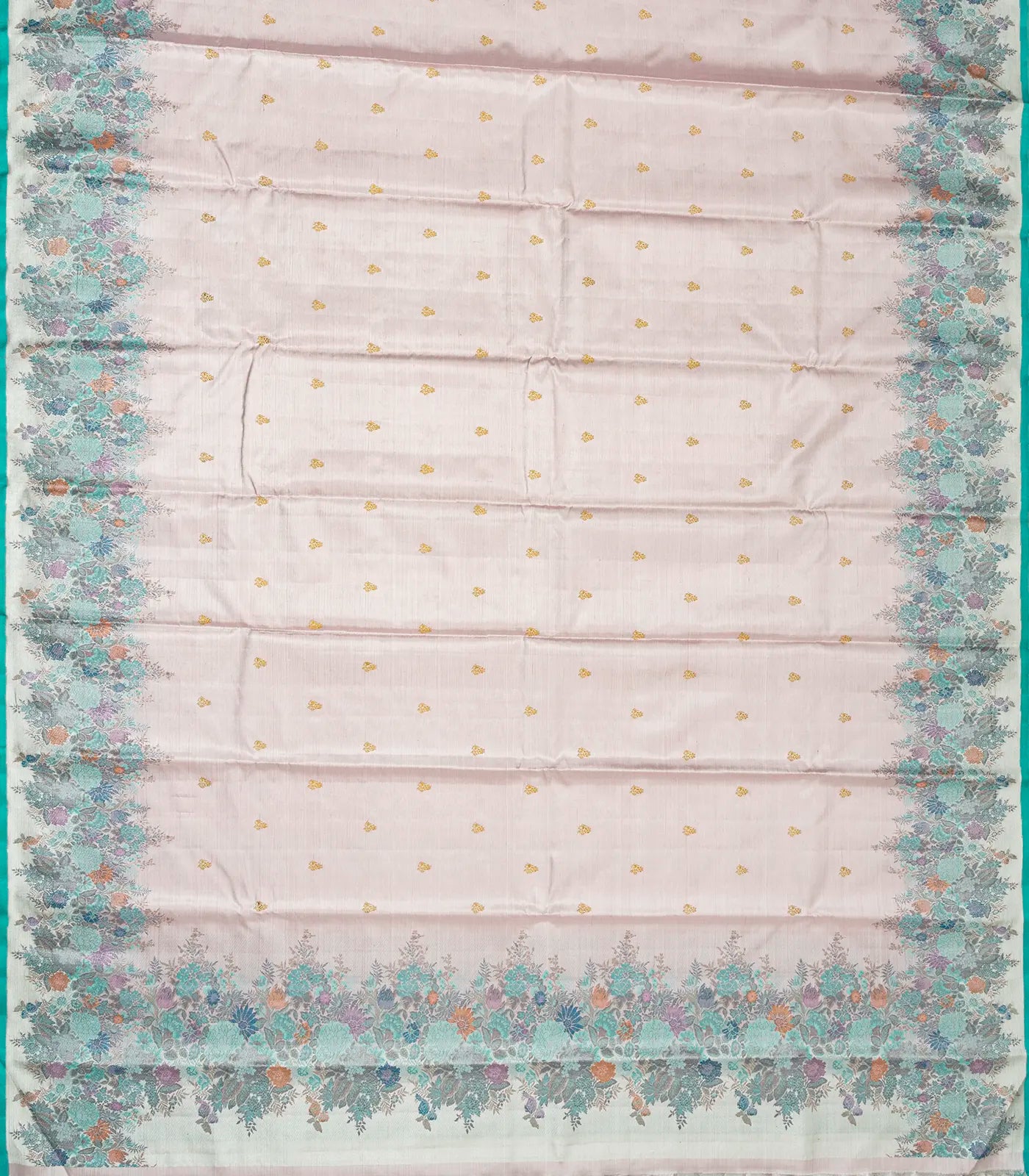 Off White Handloom Kanchipuram Tissue Silk Saree With Meena Floral Border