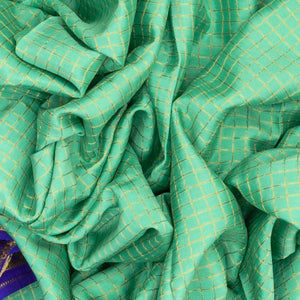 Aquamarine Mysore Crepe Silk Saree With Checks & Contrast Border