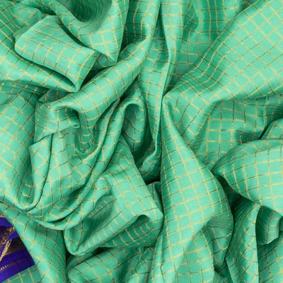 Aquamarine Mysore Crepe Silk Saree With Checks & Contrast Border