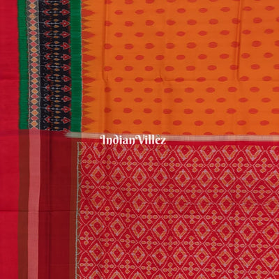 Tangerine Geometric Ikat Border Sambalpuri Silk Saree