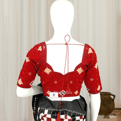 Red Pasapali Odisha Ikat Sambalpuri Cotton Blouse