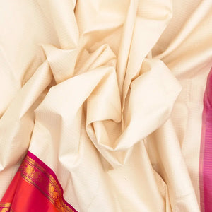 White Handloom Korvai Kanchipuram Silk Saree With Contrast Pink Border