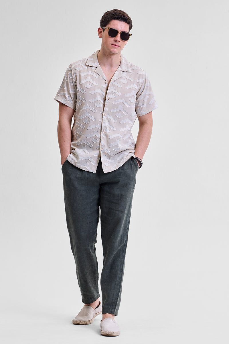 Cream Geometric Box Fit Shirt