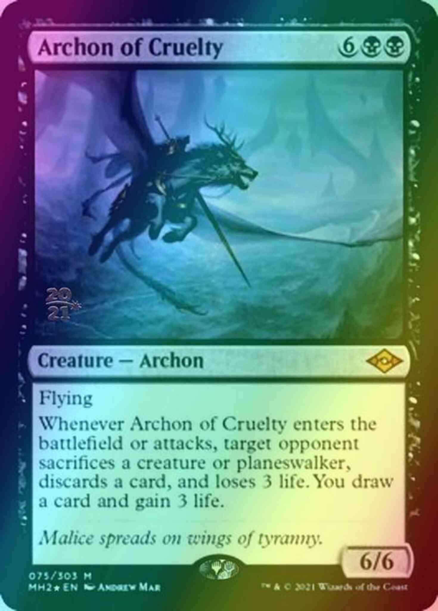 Archon of Cruelty [Prerelease] [75S] [Modern Horizons 2 Promos] [Foil]