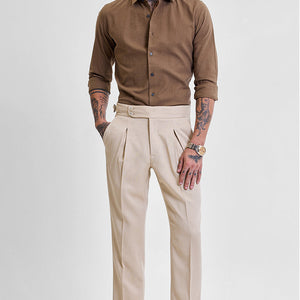 Beige Slim Fit Stretch Trousers