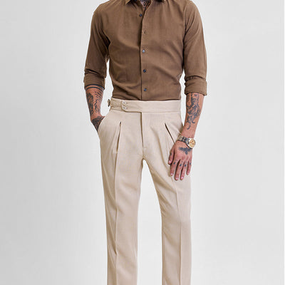 Beige Slim Fit Stretch Trousers