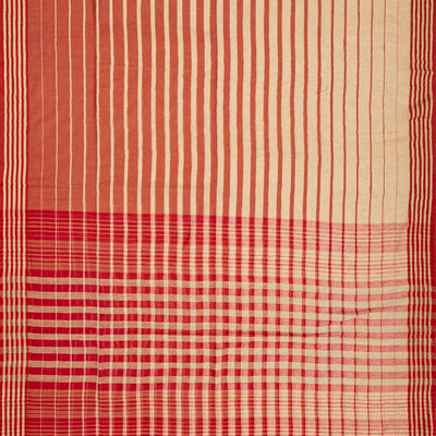 Rust Handloom Bengal Cotton Saree With Beige Stripes