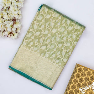 Aquamarine Banarasi Tissue Silk Saree With Mango Vine Motifs