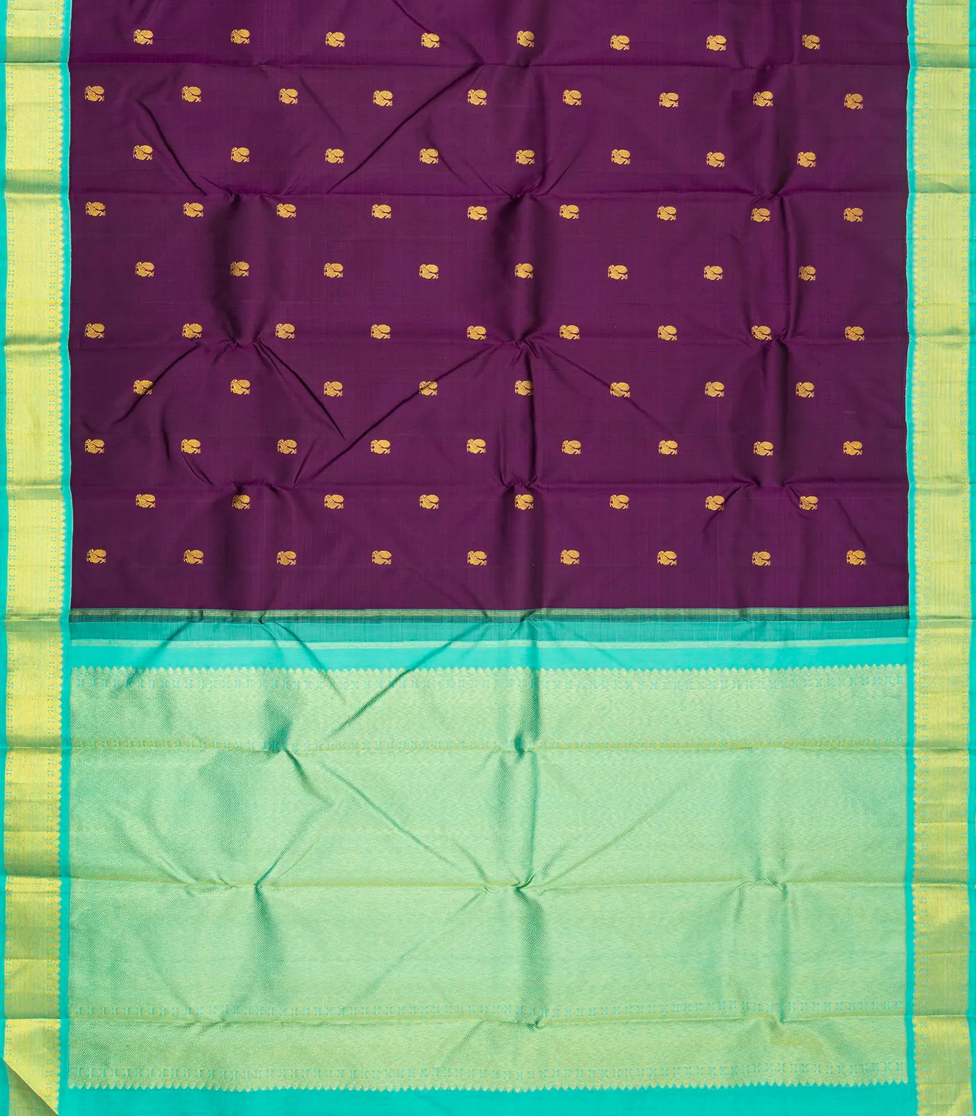 Magenta Handloom Kanchipuram Korvai Silk Saree With Annam Buttas