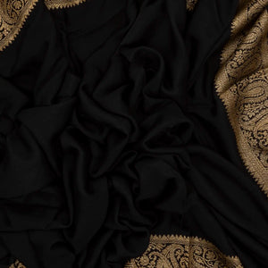 Black Banarasi Georgette Saree With Plain Body & Zari Border